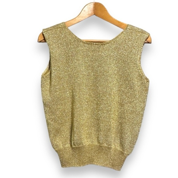 Vintage Fia Italia Handloomed Gold Metallic Sweater Vest Women’s Sz Small Preppy - Picture 2 of 14